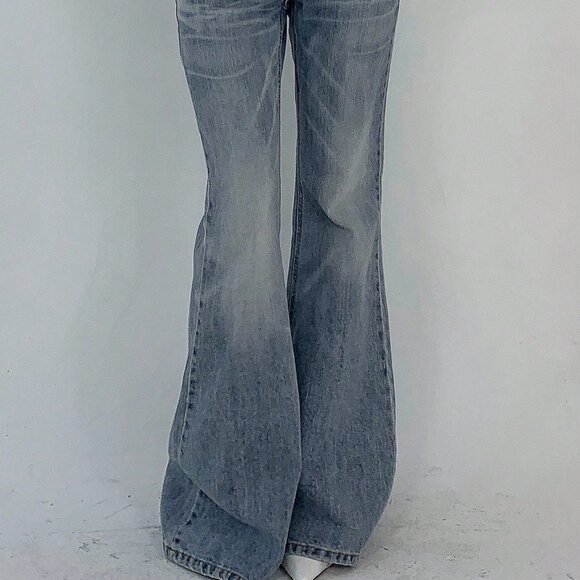 Blue Casual Women's Pocketed Denim Flared Pants - Picture 5 of 5